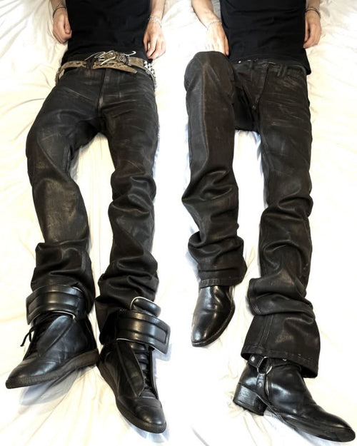 WAX FINISH FLARED JEANS